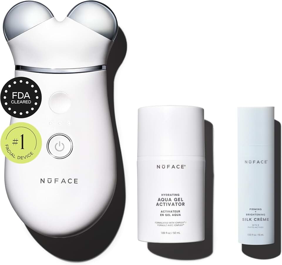 NUFACE Trinity+ Skin Tightening &amp; Face Lift Device - Microcurrent Facial Sculpting Tool to Contour Cheeks, Jawline &amp; Neck, 3 Frequencies, Supports Lymphatic Drainage + Activator Gel, White