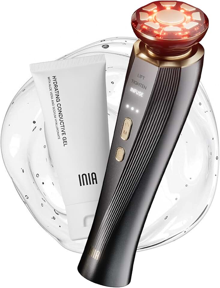 INIA FLARE 3-in-1 Red Light Therapy Beauty Device for Face &amp; Neck Black | Help Reduce Puffiness, Support Skin Firmness, and Enhance Radiance, Ideal for Daily Home Use Skincare
