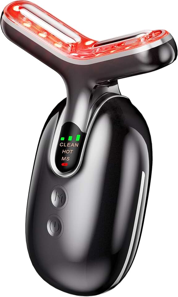 Micro-Current Facial Beauty Device, Red Light Therapy for Face and Neck with Vibration, 3 Color LED Mode Face Massager for Treat Facial Wrinkles and Skin Care - FDA Cleared (Black)