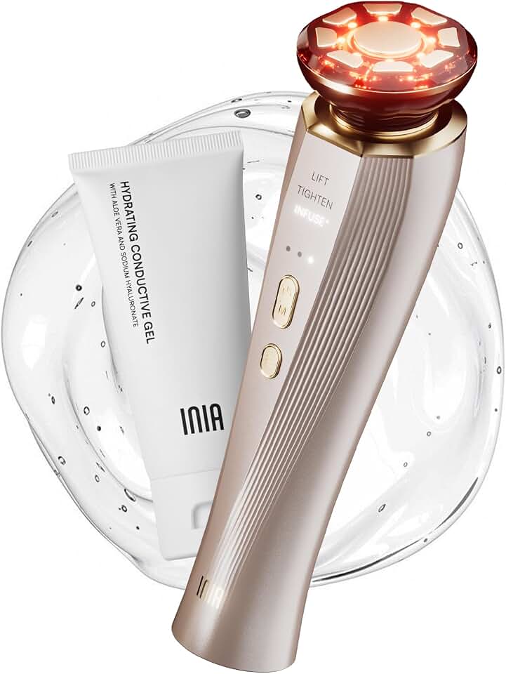 INIA Flare 3-in-1 Red Light Microcurrent Facial Beauty Device | Facial Massager Tool with Soothing Heat &amp; Gentle Vibration, Home Skincare Tool, Helps Reduce Puffiness, Smooth Skin Texture