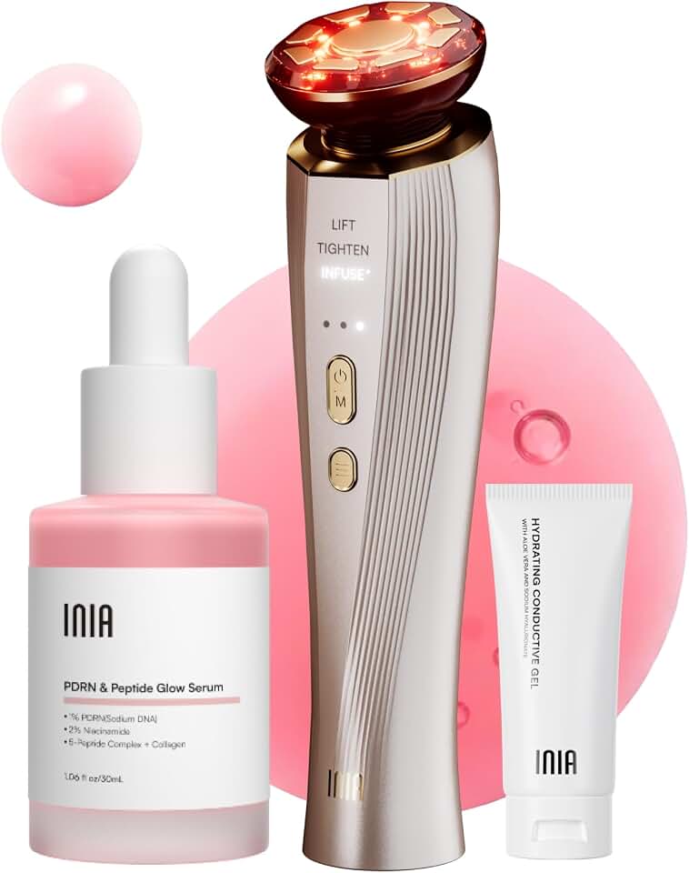 INIA FLARE 3-in-1 Microcurrent Facial Device Red Light Therapy for Face | for Eye Puffiness &amp; Smoothing, Facial Beauty Device, Face Massager Tool with Heat &amp; Vibration, for Daily Skincare