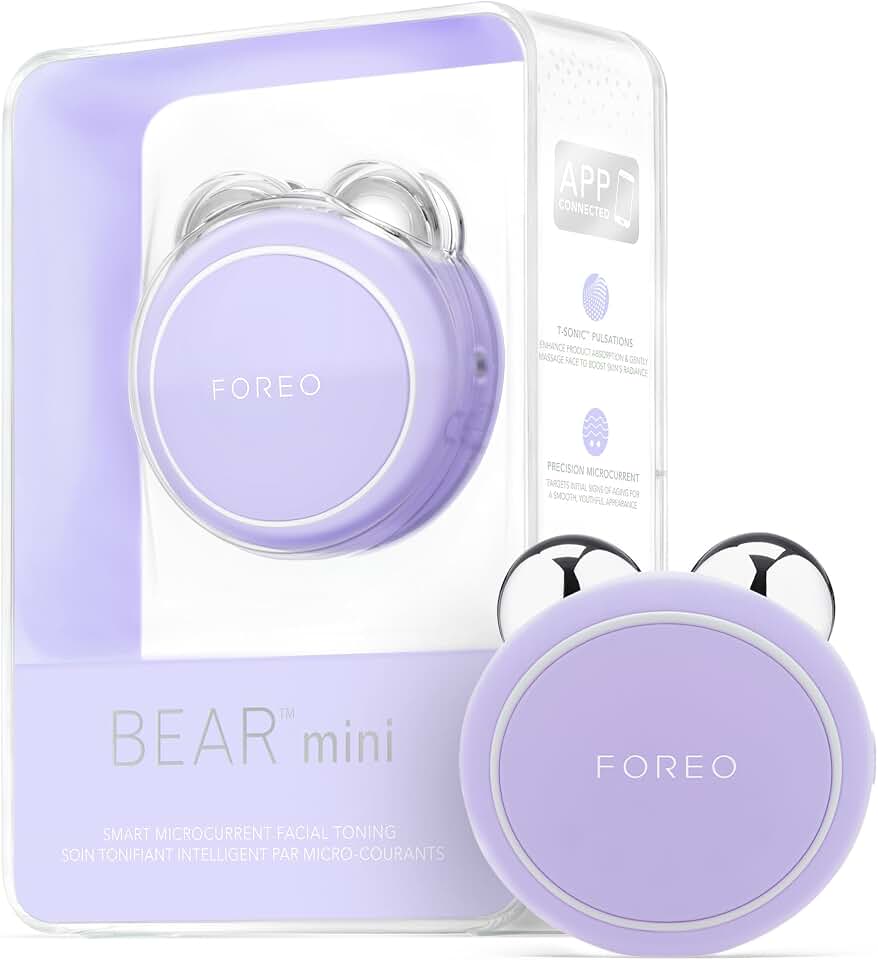 FOREO BEAR mini Microcurrent Facial Device - Instant Face Lift - Lavender | Microcurrent facial device, face massager, face lift, facial toning, skin care tools, anti shock, FDA cleared