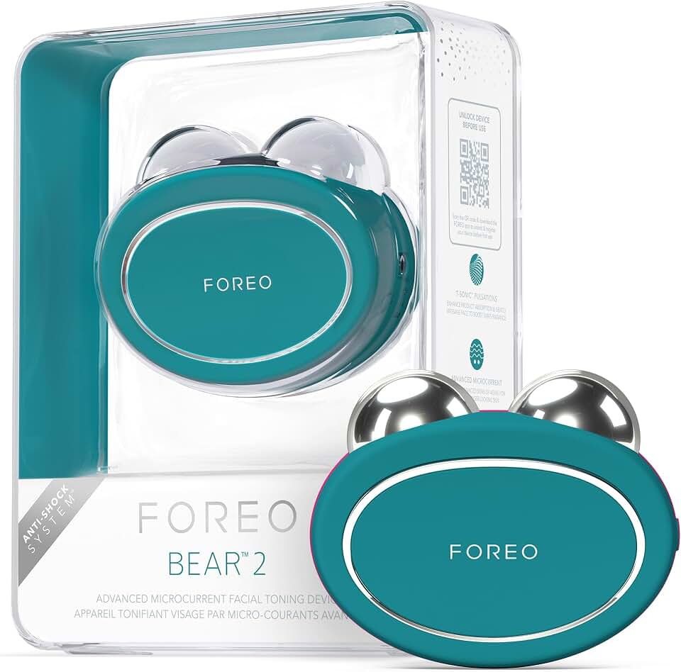FOREO Bear 2 Advanced Lifting Toning Microcurrent Facial Device -Face Sculpting Tool - Firm &amp; Contour - Non-Invasive - Increases Skin Care Absorption - Evergreen