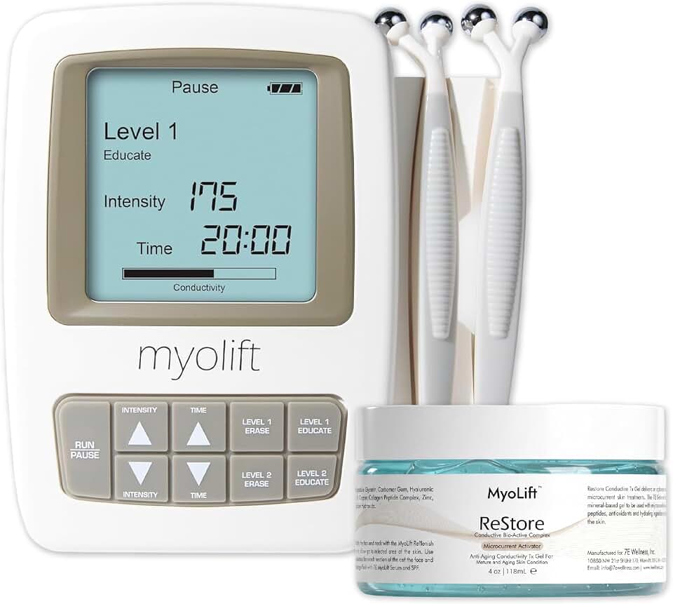 7E Wellness MyoLift Mini Microcurrent Facial Device with Dual Probes | Compact rechargeable microcurrent facial device with dual probes for face and neck skincare routines