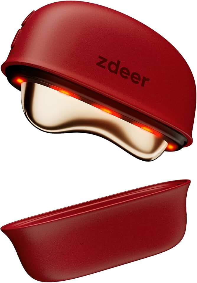 ZDEER GS5 Electric Heated Gua Sha Tool, Red Light Face Massager, Red | Brass Facial Massager with Vibration, Beauty Device for Face &amp; Neck, Skin Firming Device for Facial Sculpting, Gift for Women
