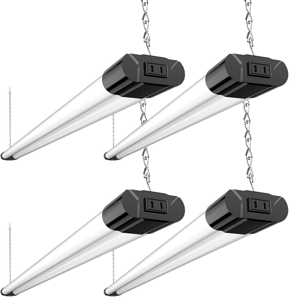 BBOUNDER 4Pack 4FT LED Shop Light, 65000K, 40W=250W, Linkable for Garage | 4400LM, 48Inch Integrated Utility Fixture, Surface + Hanging Mount, Super Bright Shop Lights for Workshop &amp; DIY Users, Black