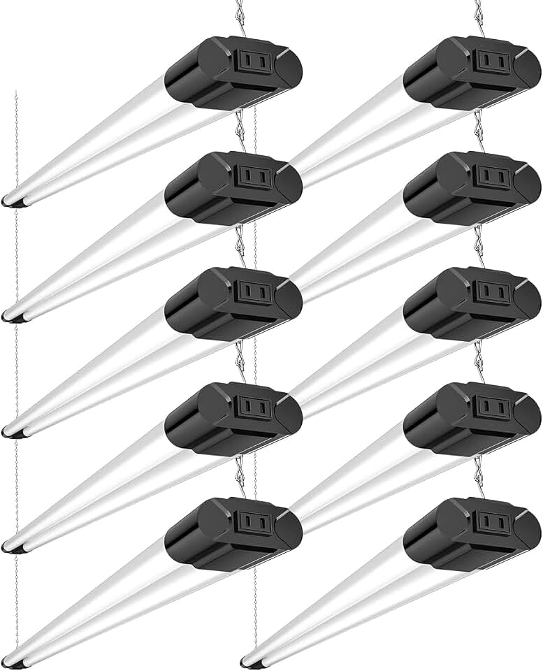 BBOUNDER 10 Pack 4FT LED Shop Light, 6500K, 40W=250W, 4400LM, 4 Linkable | 48Inch Integrated Utility Fixture, Surface&amp;Hanging Mount, Super Bright Shop Lights for Workshop Garage Basement, Black
