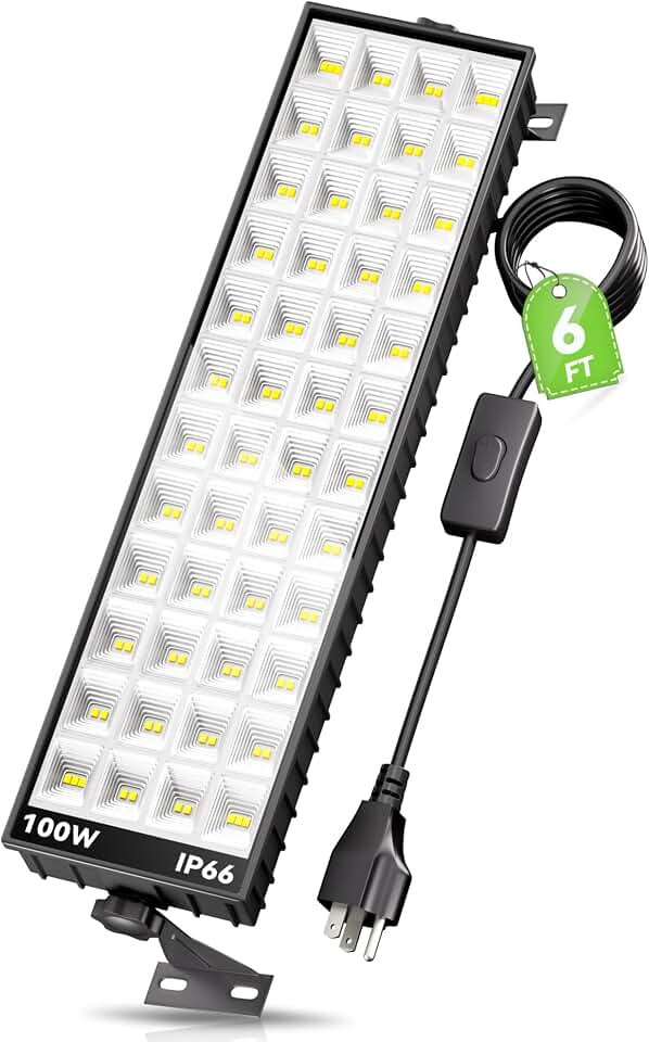 100W LED Shop Light, 14000LM 6000K Plug in Garage Light IP66 Waterproof | 6FT Power Cord, IP66, Work Bench Lighting for Garage, Workshop, Warehouse, Outdoor, Yard, Garden