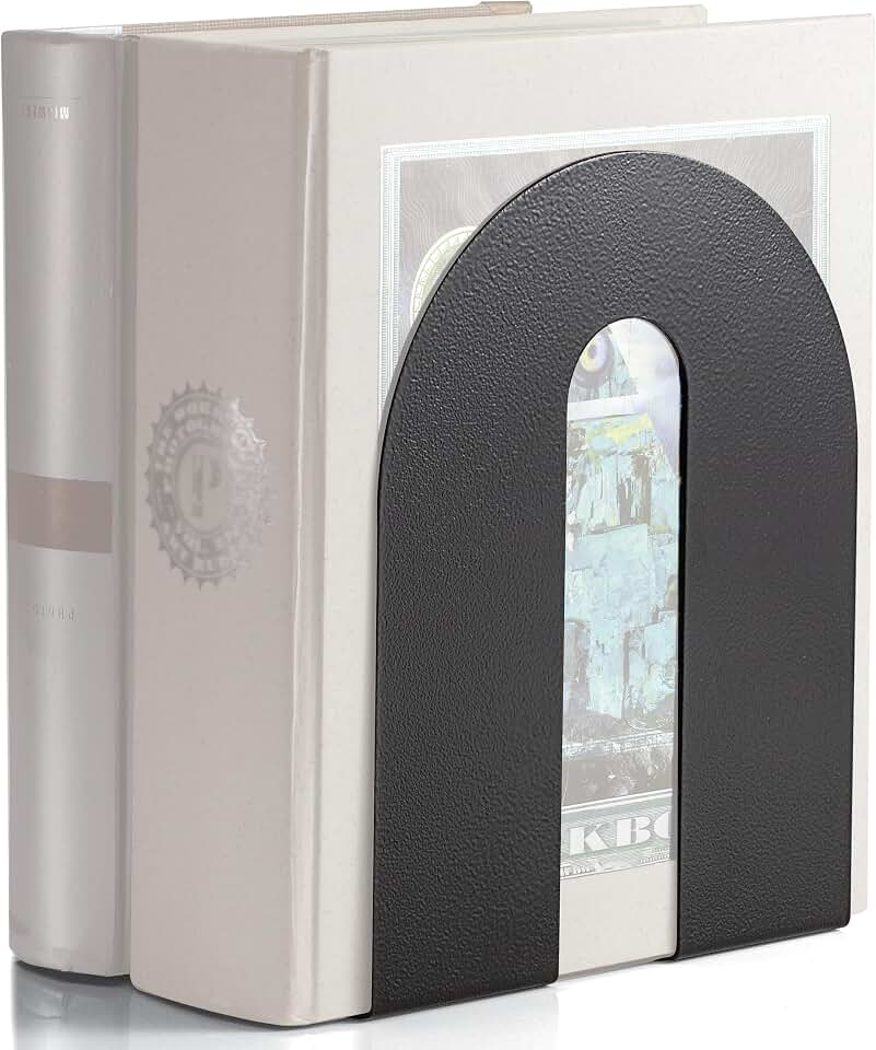Officemate Heavy Weighted Metal Bookends Set of 2, 10-Inch Steel Book Ends for Shelves, Non-Skid Base Book Supports for Books, Binders, and Office Organization, Black