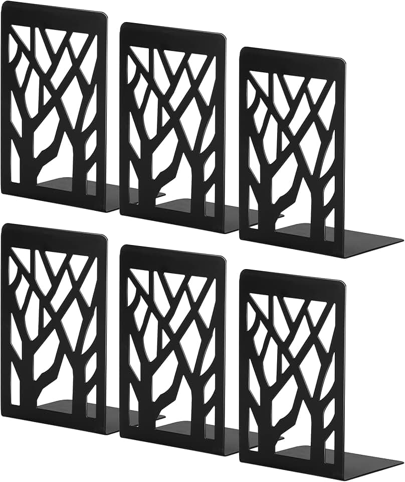 Book Ends, Bookends, Bookends for Shelves, Bookend, Book Ends for Heavy Books, Black Metal Book Shelf Holder Home Decorative, Book Stoppers for Shelves 3 Pair
