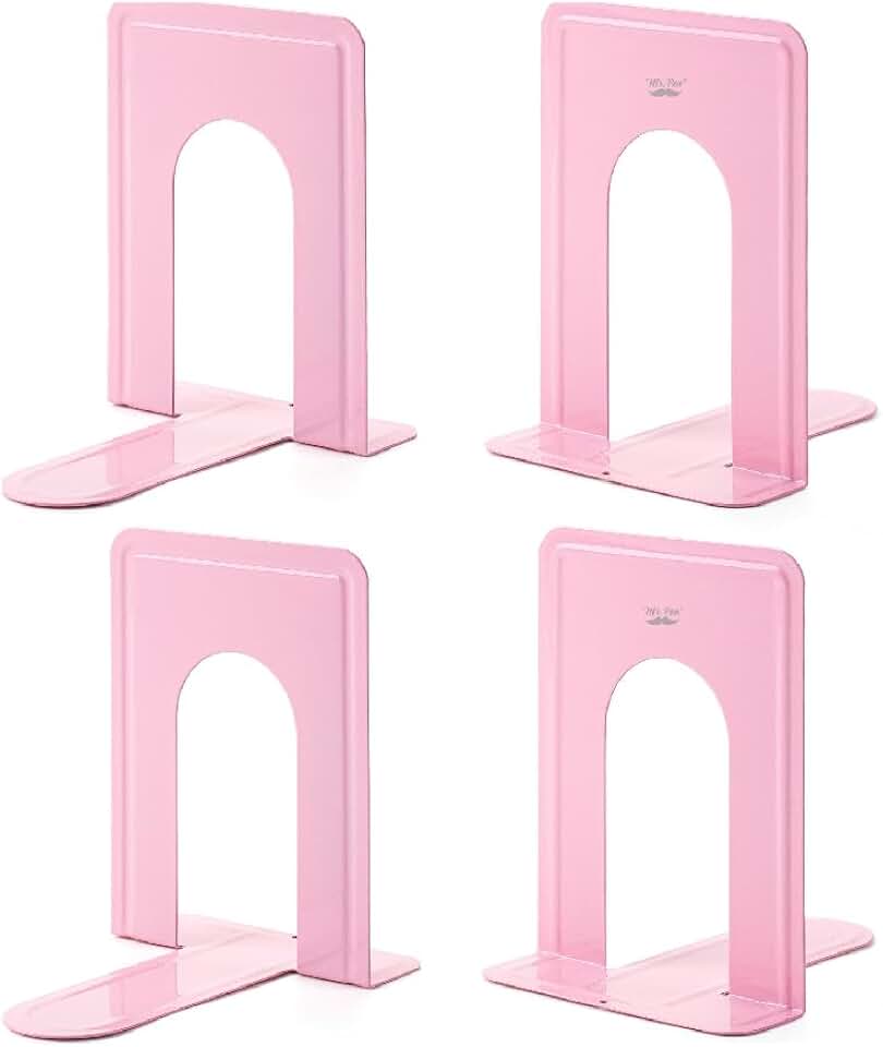 Mr. Pen- Book Ends, 4 Pack, Light Pink | Heavy Duty Metal Bookends for Shelves, Book Holders for Shelves, Metal Bookends