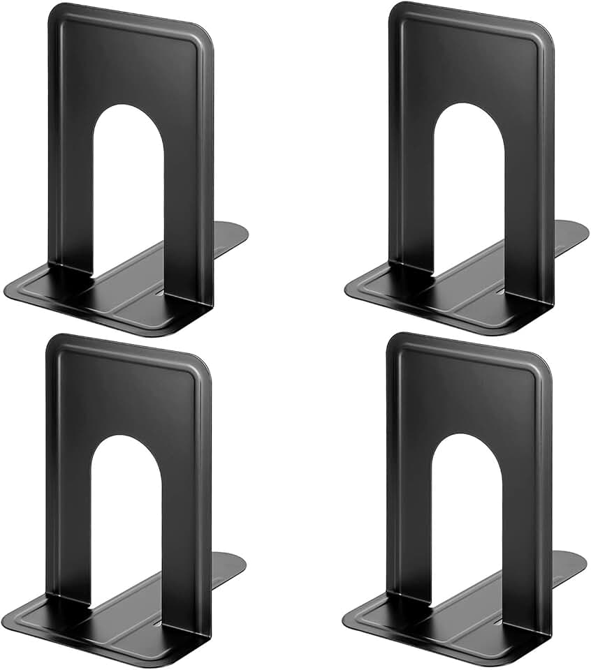 MaxGear 8.5 in Extra Large Heavy Duty Metal Book Ends, Bookends for Shelves | Universal Premium Non-skid Bookend, Black Book Stopper for Books/Movies/CDs/Games, 8.5 x 5.9 x 7.8 in, 2 Pairs/ XL