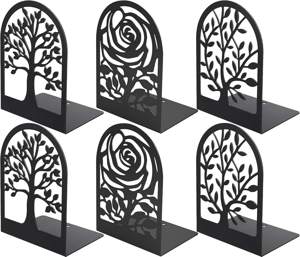 MaxGear Decorative Book Ends, Heavy Duty Bookends for Shelves, 3 Pairs | 6.89 x 4.89 x 3.54 Inch,Heavy Duty Support,Non-Skid Pads,Metal Finished,Scratch Resistant,Stable Support,Space Saving