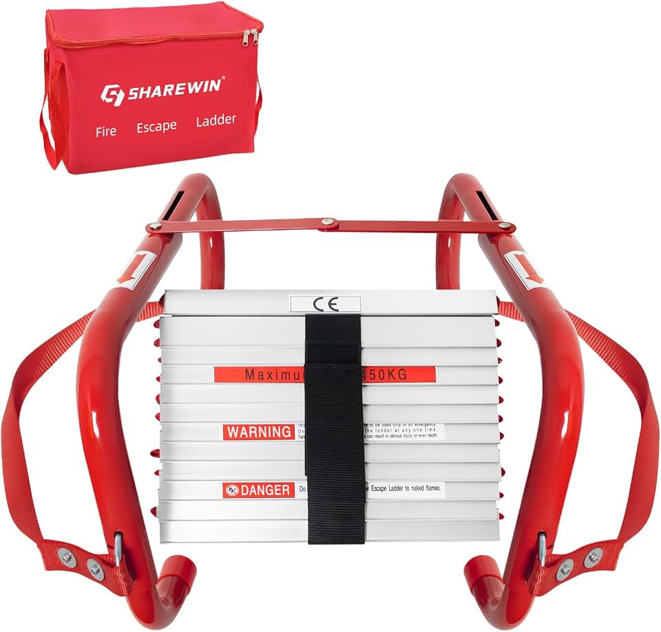 Portable Fire Ladder 2 Story Emergency Escape Ladder 15 Ft with Wide Steps V Center Support