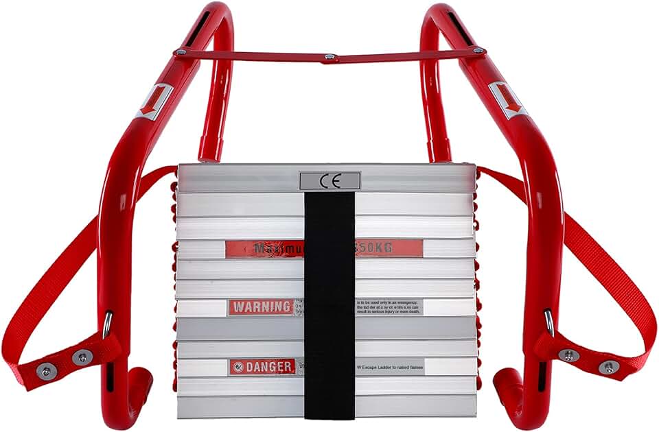 Retractable Fire Escape Ladder 2 Story Homes, 15 Foot with Wide Portable Aluminum Anti-Slip Steps for Adults Emergency Window Exit