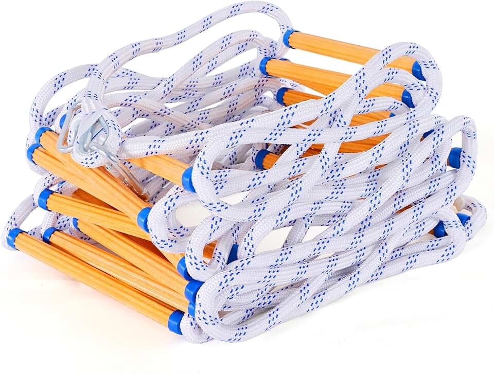 Fire Escape Ladder 2 Story, 13FT Portable Rope Ladder with 2 Hooks | Reusable Emergency Ladder for 2 Story, Safety Fire Resistant Rope Ladder for Balcony Window, Weight Capacity up to 2000 LB