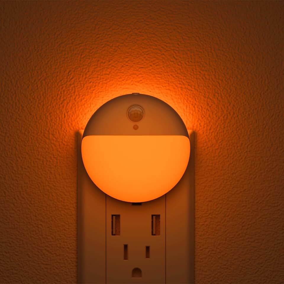 YUNLEX Amber Night Lights Plug into Wall, Motion Sensor Nightlight, 2 Pack | 3 Modes, Dimmable, Soft Glow 1-15lm, Auto Dusk to Dawn Sensor, Plug in LED Lights for Bedroom, Sleep, Bathroom, Nursery, Kids