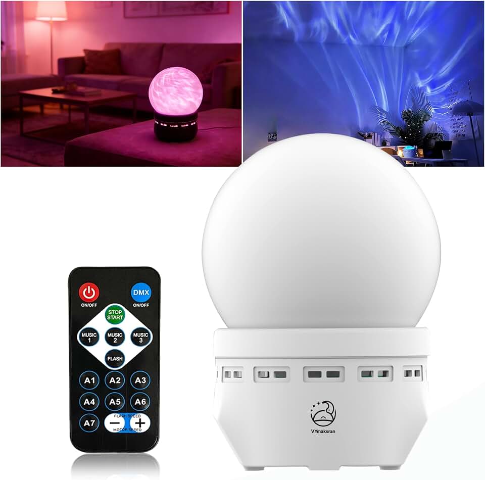 2-in‑1 Mood Lamp &amp; Northern Lights, Sound Activated Night Light for Bedroom Home, Shower Mood Light for Bathroom Remote, Water Ripple Projection for Room Ambiance Live Streaming Divination