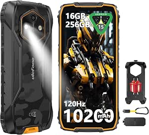 Ulefone RugKing 4 Pro Android 15 Rugged Phone, 16GB+256GB 10200mAh Battery 6.56" 120Hz Display Tough Smarthone, 48MP Main Camera, Built-in Glare Flashlight, NFC/ 4G Dual SIM/Widevine L1 - Orange