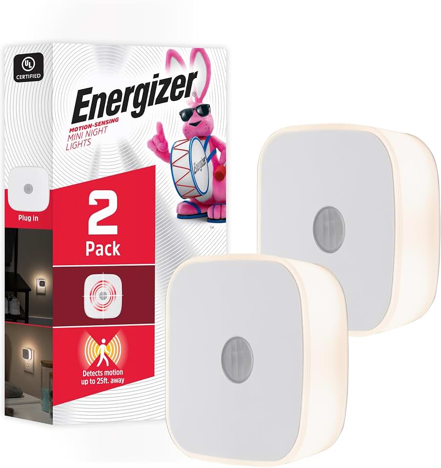 Energizer LED Motion Sensor Night Lights Plug Into Wall Dusk to Dawn Sensor | Home Decor Apartment Essentials Ambient Lighting Nightlight 85617 2 Pack