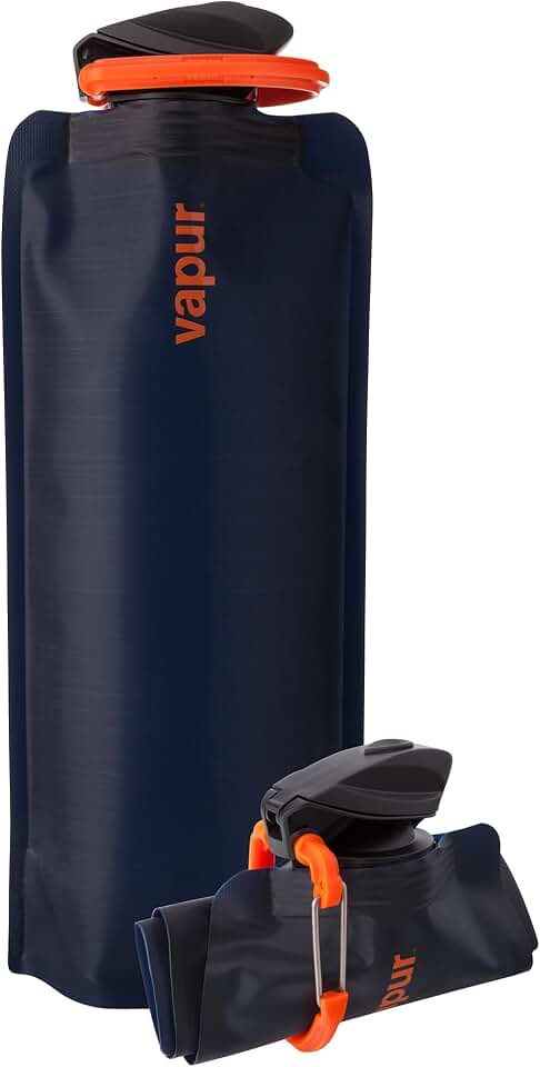 Vapur Collapsible Water Bottle with Carabiner, 34oz (1L), Night Blue | Flexible and Lightweight Water Bottle for Travel, Concert, Hiking &amp; Outdoor Adventures - BPA-Free, Dishwasher-Safe, Freezable