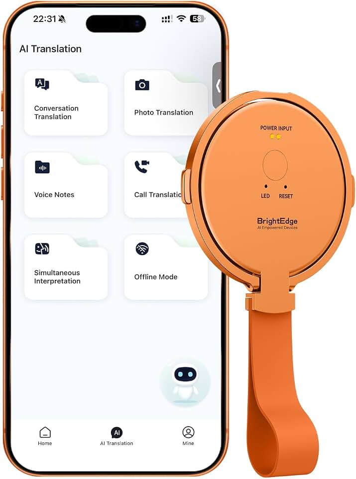 T6 AI Translator Device for Business, Travel and Learning (Orange) | 13 Languages Offline Mode,146 online Languages, Business,Travel &amp; Learning,Real-Time, GPT Accuracy, Voice Cloning