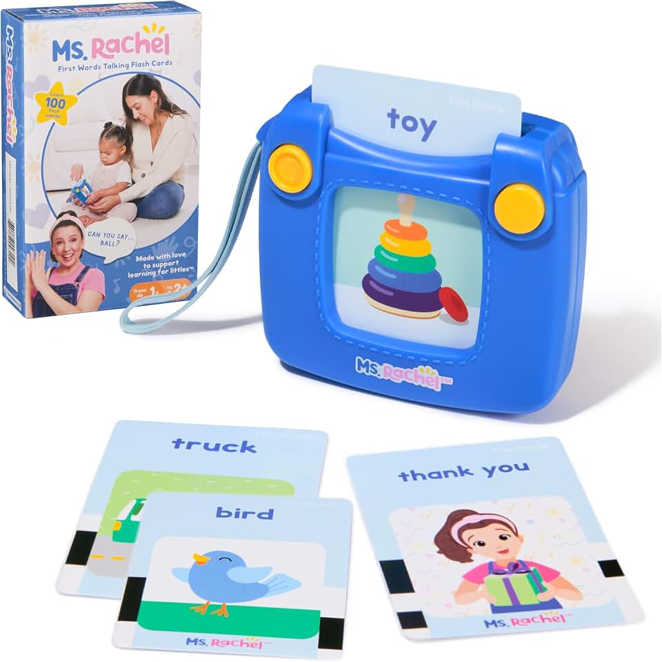 Ms. Rachel First Words Flash Cards, Electronic Card Reader, 100 Words | Electronic Reader With 100 Talking Words, Boosts Early Language &amp; Motor Skills, Toddler Toys For Girls And Boys Ages 1-2+