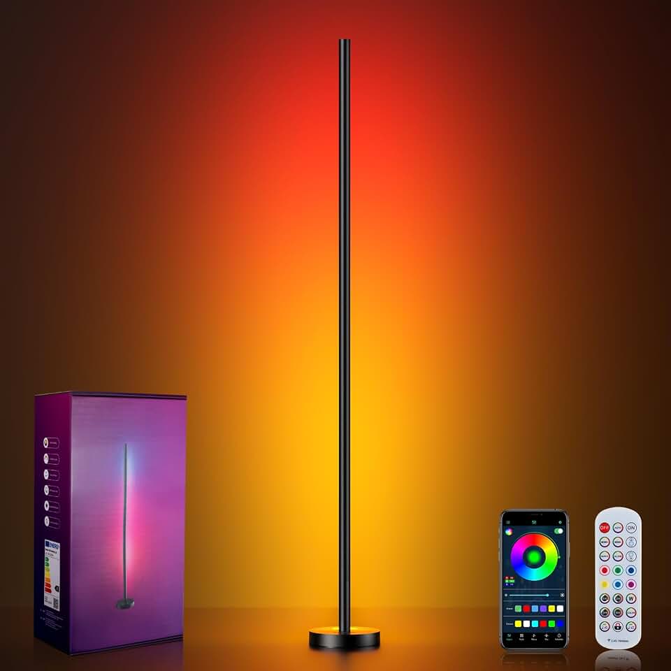 OIYN Smart RGBICW LED Corner Floor Lamp - 16 Million DIY Colors, 68+ Scenes, Music Sync, App &amp; Remote Control, Color-Changing Ambient Lighting for Living Rooms, Bedrooms, and Gaming Rooms