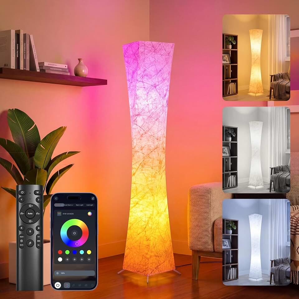 61'' Square Floor Lamp, RGB LED Corner Floor Lamp with Music Sync, 16W+ Colors &amp; 3 Color Temperatures, APP &amp; Remote Control, Modern Standing Lamp for Living Room Bedroom