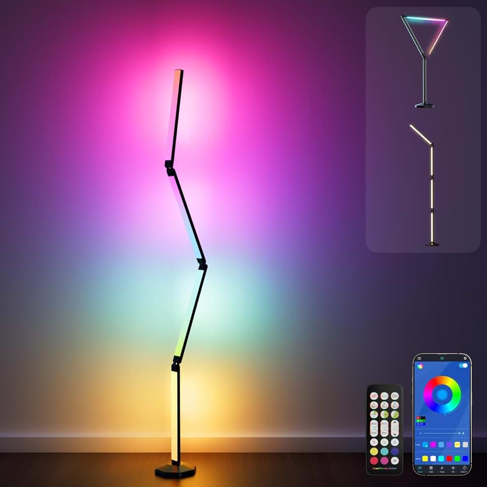 Corner Floor Lamp, 2200 Lumen Smart Lamp | App and Remote Control, Folded 360°, Music Sync and 16 Million DIY Colors, Floor Lamp for Bedrooms and Gaming Rooms