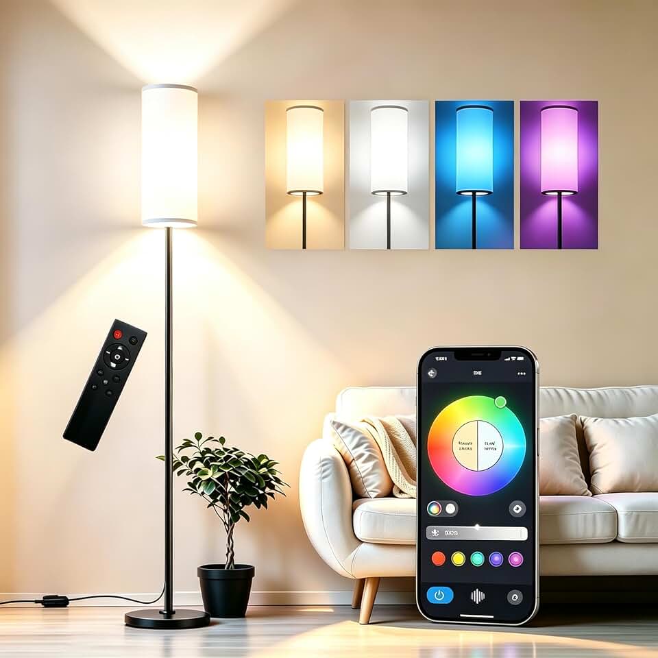 67" Floor Lamp for Living Room with APP Control/RGB Colors Dimmable/9W Bulb | Floor Lamps for Bedroom with Remote/Foot Switch/Music Sync/Timer/Sleep Mode Tall Corner Lamp for Bedroom Standing Lamps