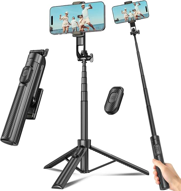 Selfie Stick Tripod for Phone with Remote Control &amp; Holder, 50 Inch, Black | Extendable Selfie Stick Travel for iPhone, iPhone Tripod for Video Recording
