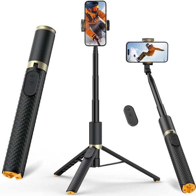 Tripod for iPhone, Selfie Stick with Remote, Stable &amp; Durable Phone Tripod | Portable Travel Cell Phone Stand, Extendable All-in-1 Tripod for Video Recording Compatible with iPhone Android