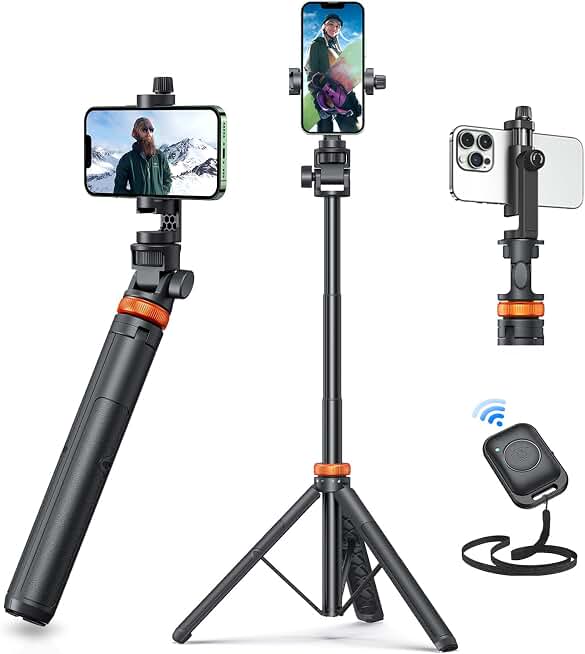 EUCOS 62" Phone Tripod, Tripod for iPhone &amp; Selfie Stick with Remote | Extendable Cell Phone Stand &amp; Ultimate Phone Holder, Solidest Phone Stand Compatible with iPhone/Android