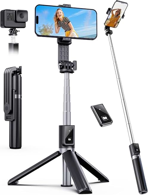 ANXRE Extendable Selfie Stick with Wireless Detachable Remote | Compact &amp; Portable for Travel, 41.7" Selfie Stick Compatible with iPhone Samsung Android Smartphones