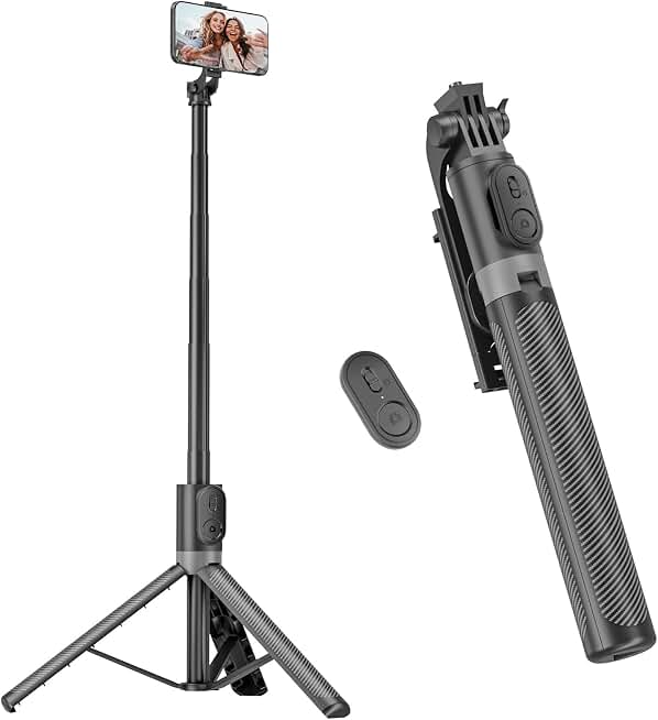 71” Phone Tripod &amp; Selfie Stick, Portable All in One Extendable Cell Phone Tripod Stand, with Wireless Remote Control for iPhone/Samsung/Android/Camera