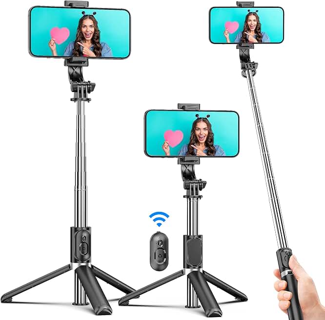 Selfie Stick Tripod, All in One Extendable &amp; Portable iPhone Tripod Selfie Stick with Wireless Remote Compatible with iPhone 17 16 15 14 13 12 pro Xs Max, Galaxy Note10/S20/S10/OnePlus 9/9 PRO etc