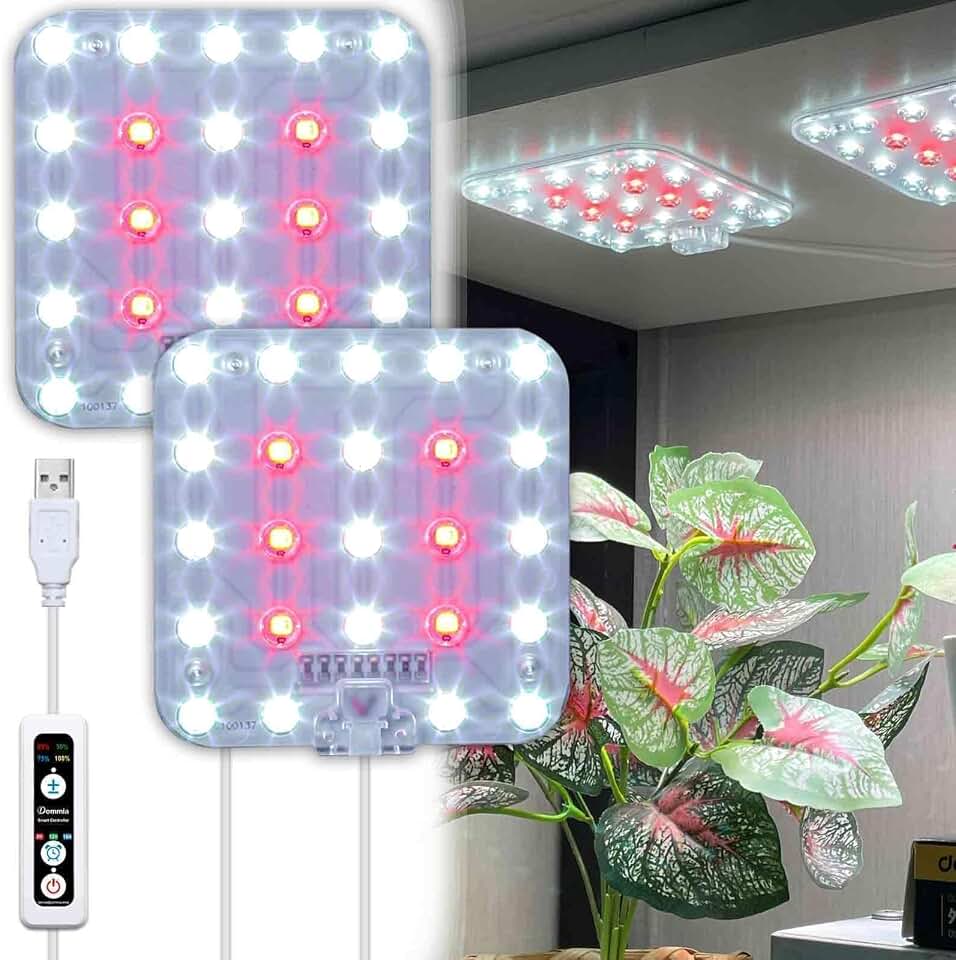 Under Shelf Grow Light, Auto Timer, Dimmable, Daylight White, 1-Pack | Full Spectrum LED Plant Light for Shelves, Bookcase, Cabinet; 4"x4" Ultra-Slim LED Panel; 6ft USB Cord; 10W 2-Panel Each Pack