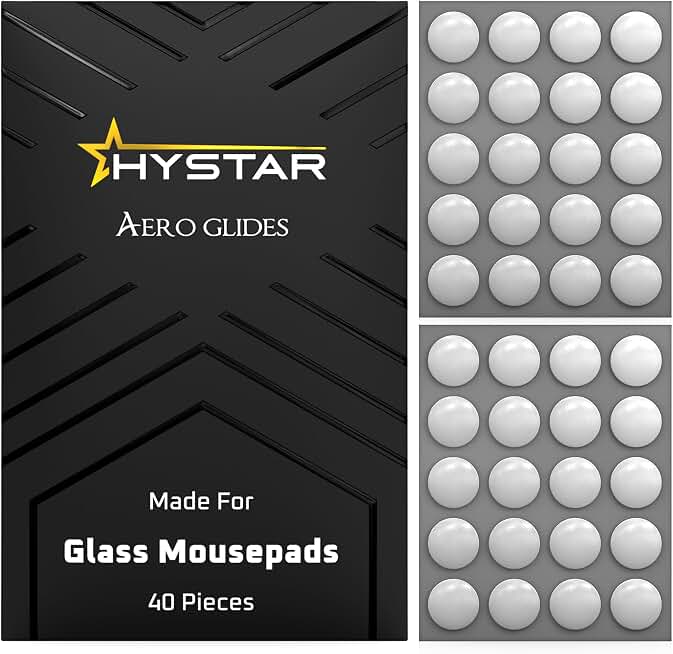 Hystar® Aero Glides | 40 Dot Mouse Skates for Glass Mousepad | High-Density PTFE | Rounded and Polished for Quiet Use