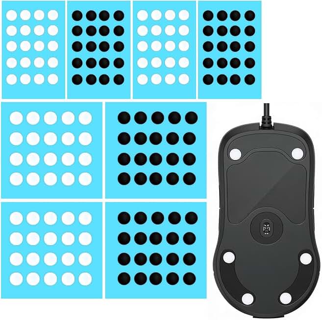 80PCS Glass Mouse Skates, 6mm &amp; 7mm Custom Black &amp; White Dots | Smooth Low-Friction Glide with Quiet Sound Dampening for Cloth and Hard Mouse Pads, Ideal for Gaming and Work
