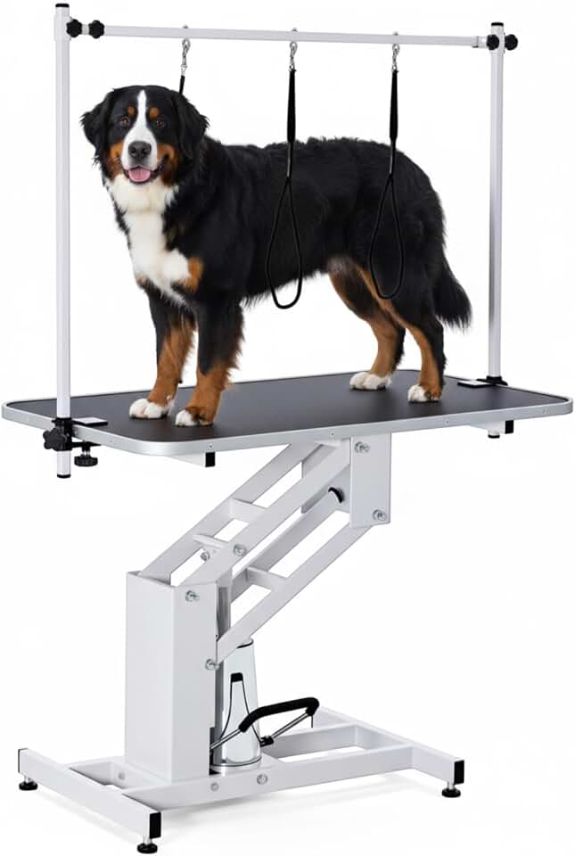 Garvee 43.3 in Hydraulic Pet Grooming Table, Professional Hydraulic Grooming Table w/Max 350 LBS Loading Capacity, 3 Adjsutable Nooses, Adjustable Height Range 22 in -39 in