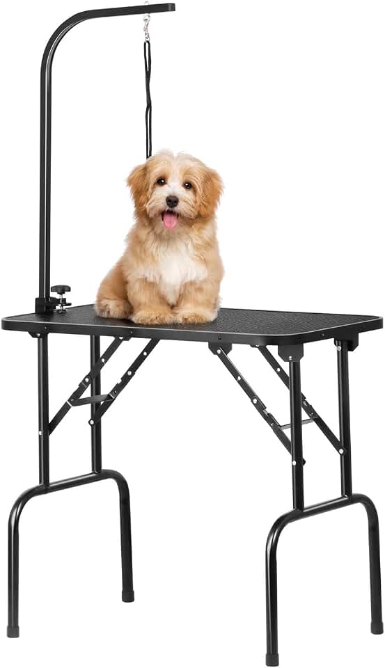 Yaheetech 32 Inch Sturdy Dog Grooming Table for Home, Black | Foldable Dog Grooming Table for Small Medium Dogs, 220lb Capacity, Adjustable Grooming Arm, Non-Slip Surface, No-tool Setup