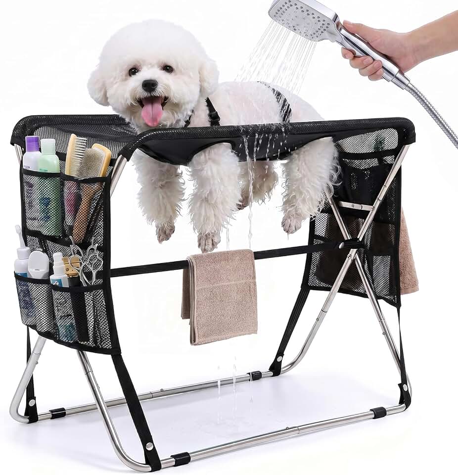 Dog Grooming Hammock for Senior Dogs, Joint Support for Aging Pets | Stainless Steel Grooming Table with Stand, Comfortable Holder for Nail Trimming, Bathing &amp; Grooming, 30 lbs Capacity