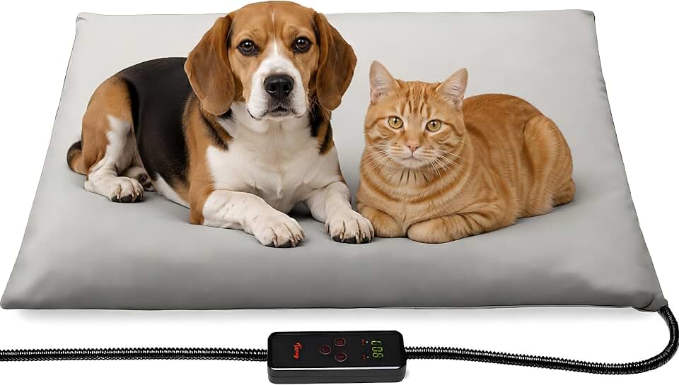 Toozey Pet Heating Pad, Dog &amp; Cat Heated Mat, 28 x 20 in, Waterproof, Timer | 28 x 20 In, 6 Heat Settings, 4-24H Timer, Waterproof Surface, Chew-Resistant Cord, Washable Cover, Indoor Use