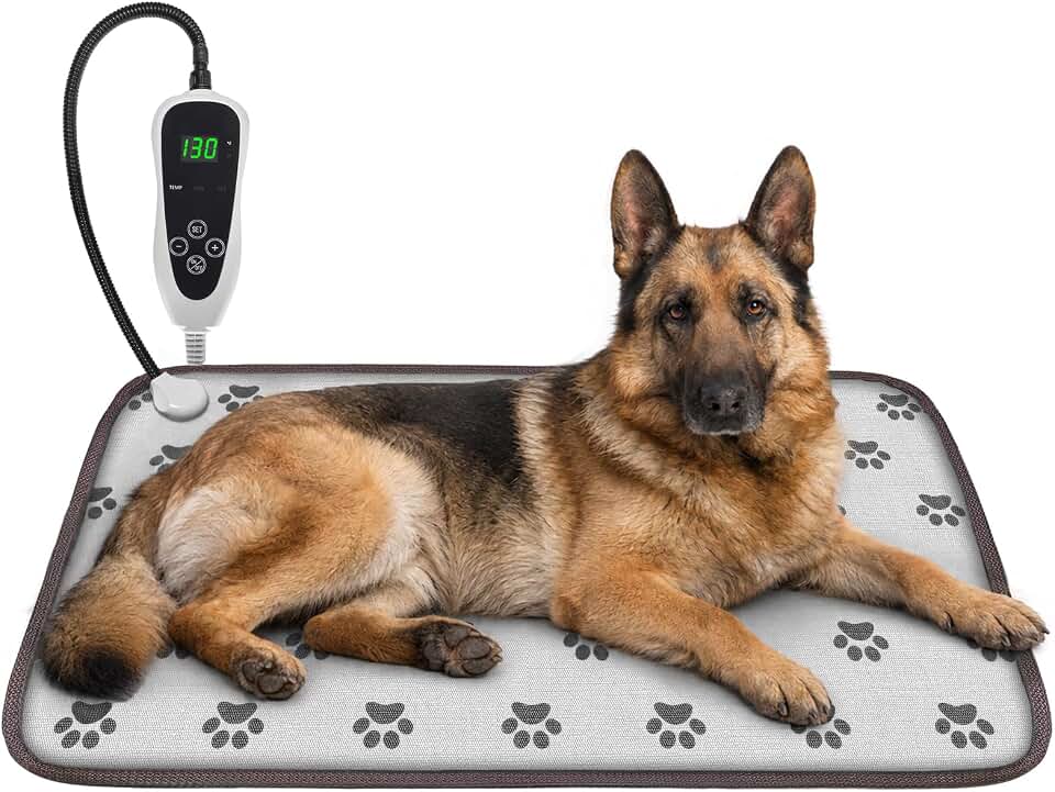 GOLOPET Large Dog Heating Pad 34x21in with Normally Open Function | Intelligent Controller,1-24H, 70-130 ℉,MET/UL Dual Safety Certification,Built-In Thermostat,Wire Protection Tube
