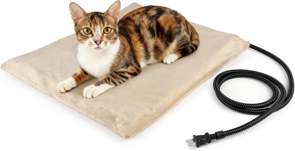 NICREW Cat Heating Pad, Consistent Heat, 17.7"x15.7", 30W, Khaki | Auto Temperature Control, Chew-Resistant Cord, Removable Washable Cover, Ideal for Kittens, Small Cats, Cat Bed &amp; Floor