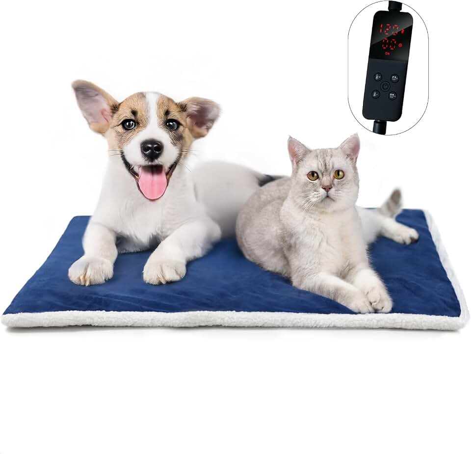 Rest-Eazzzy Pet Heating Pad for Cats,Waterproof,Anti-Bite Timer Warming Mat | Safe waterproof winter warming pad, temp &amp; timer, removable washable cover, indestructible blue indoor mat with auto shutoff OEKO-TEX STANDARD 100
