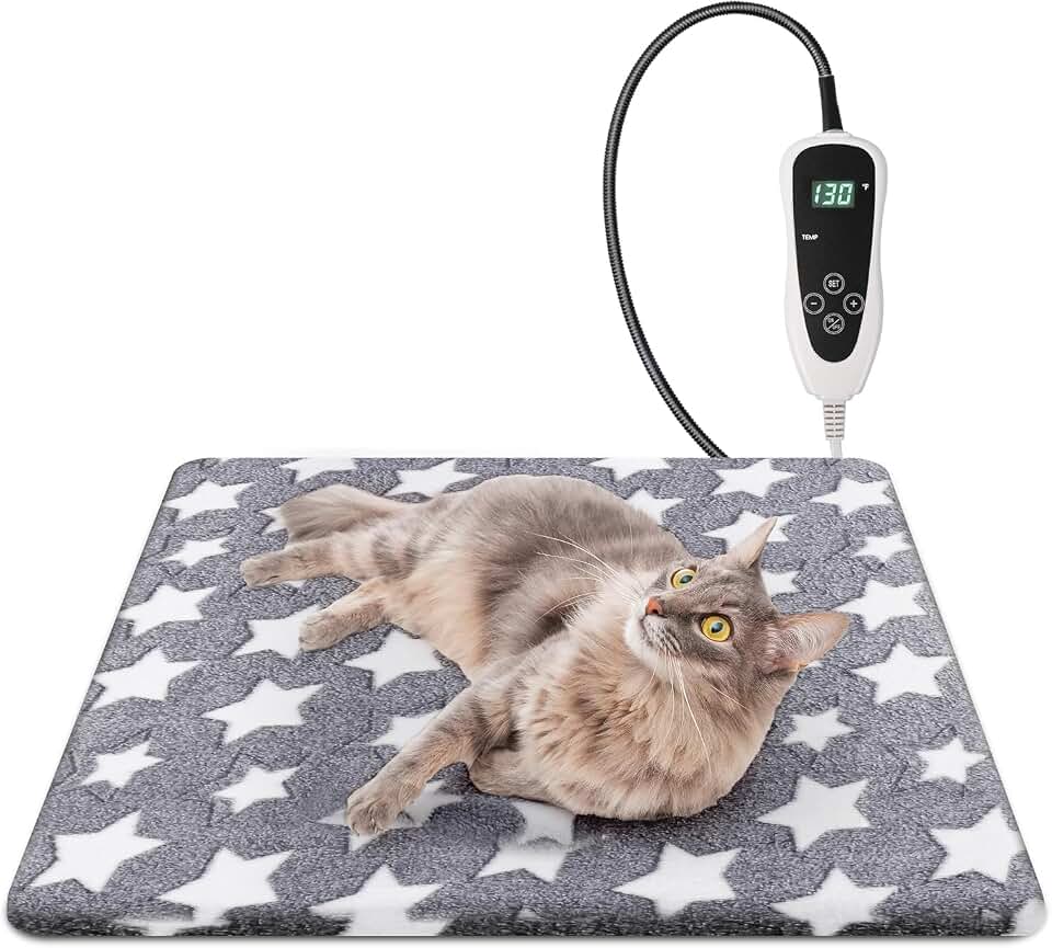 Newget Cat Heating Pad, Waterproof Pet Heating Pad for Cats Dog Indoor | 11 Adjustable Temperature Cat Warming Bed Mat with Timer, Indoor Heated Bed with Chew Resistant Cord (S: 18'' L x 18W '')
