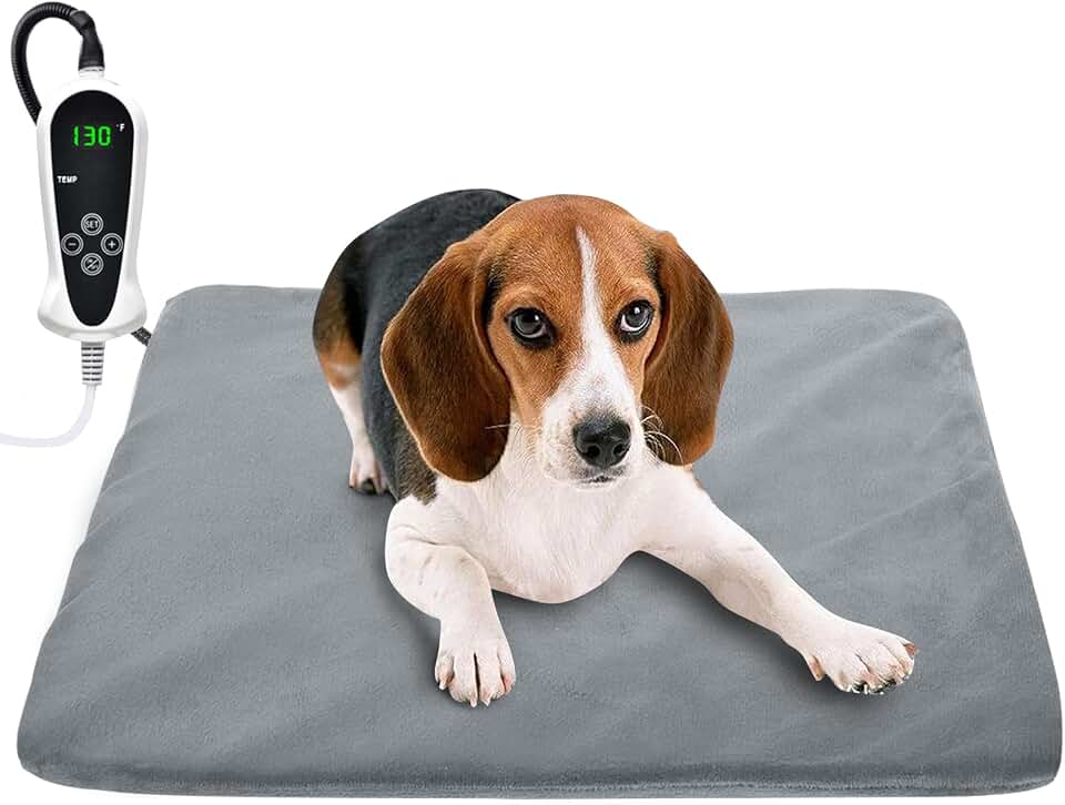RIOGOO Pet Heating Pad, Upgraded Electric Dog Cat Heating Pad Indoor Waterproof, Auto Power Off (M: 18"x 18", Grey)