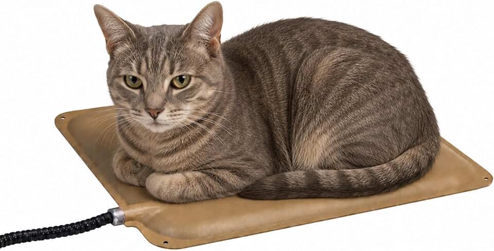 K&amp;H Heating Pad, Extreme Weather Kitty Pad, Indoor Outdoor, Safety Listed | Waterproof Outdoor Heating Pad for Cats, Pet Warmer for Outside Feral Cat Houses, Warming Pet Mat, Petite 12x9in Tan 25W